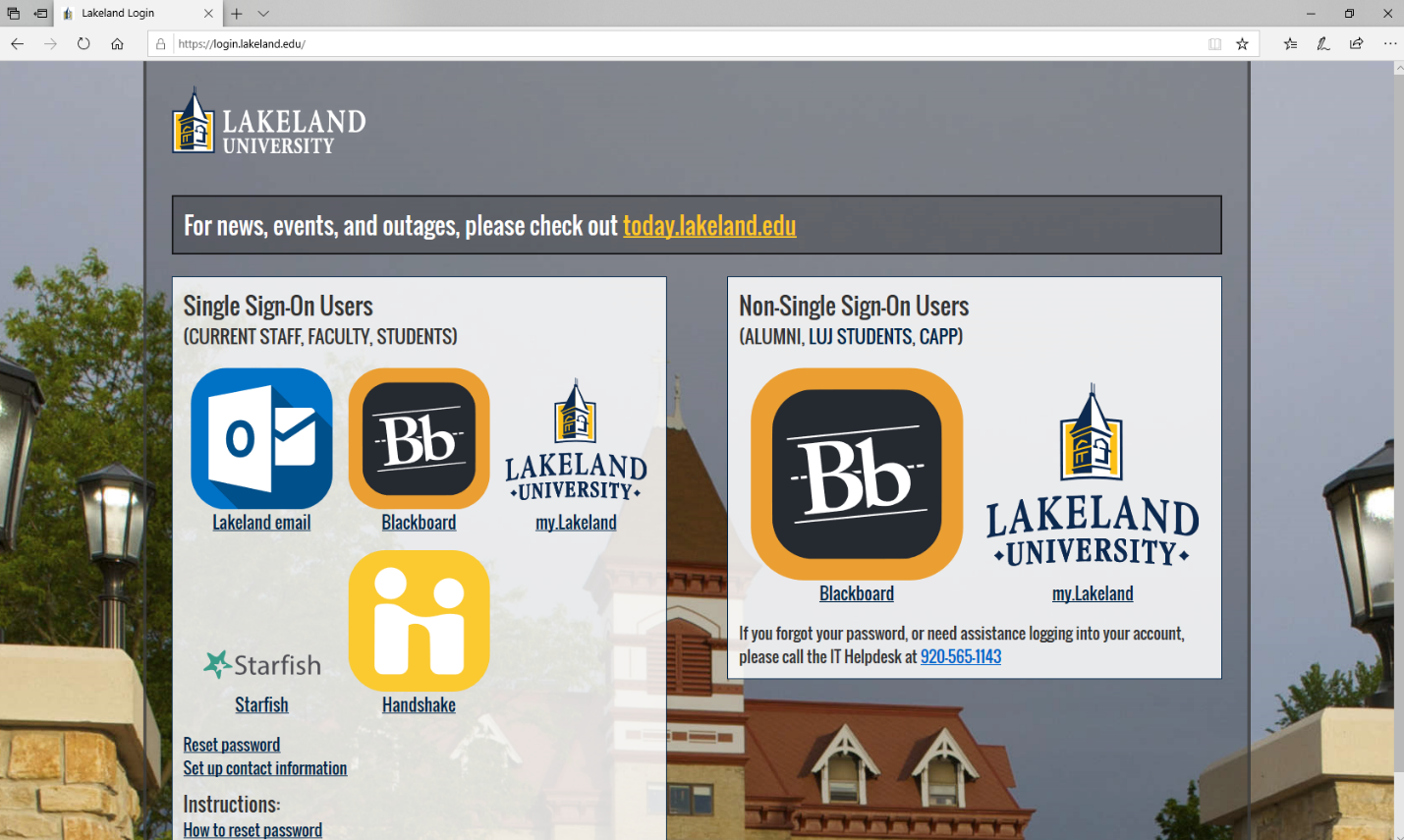 landing page for single sign on